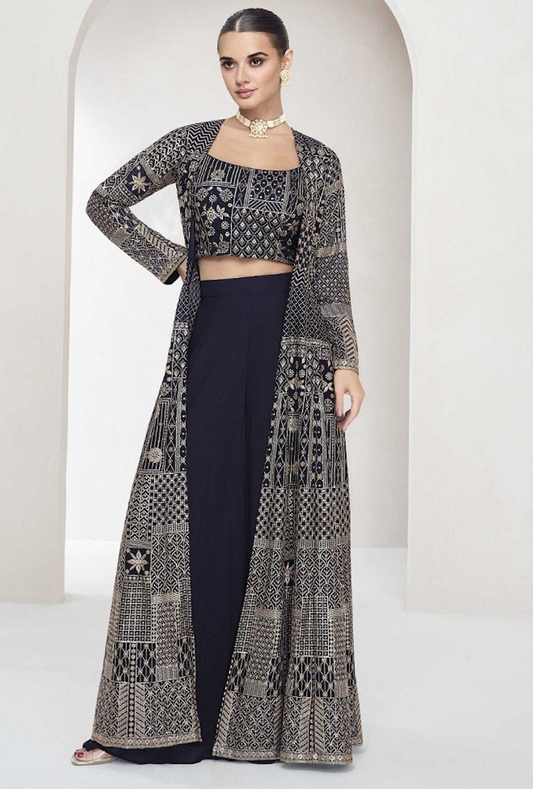 Matrut  | Boho Rajputana Navy Blue Palazzo Set