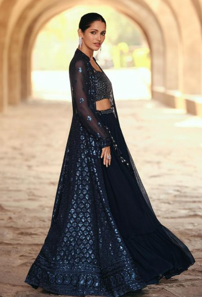 Matrut Desi Diva Navy Blue Palazzo Set