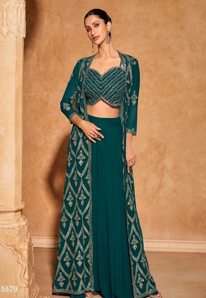 Matrut Royal Fusion Peacock Green Palazzo Set