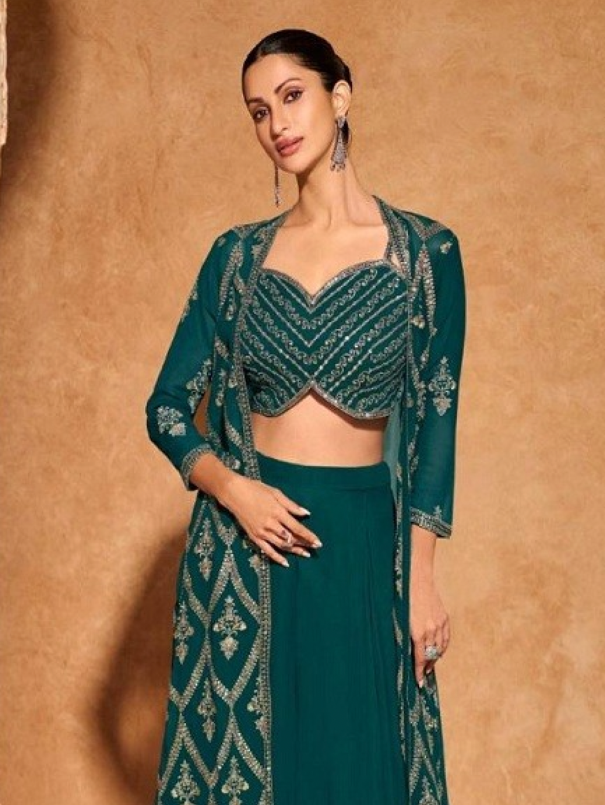 Matrut Royal Fusion Peacock Green Palazzo Set