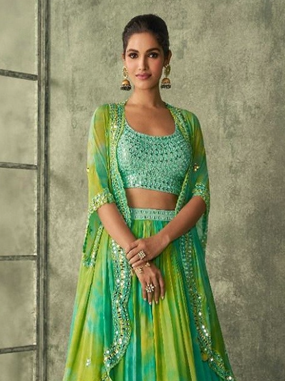 Matrut Mehendi Fusion Flair Green Palazzo Set