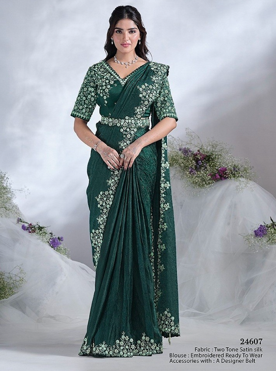 Matrut  | 1 min Saree Bottle Green Aura