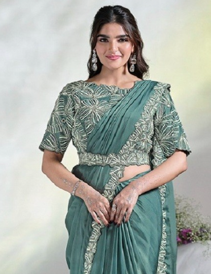 Matrut  | 1 min Saree Dusty Green Aura