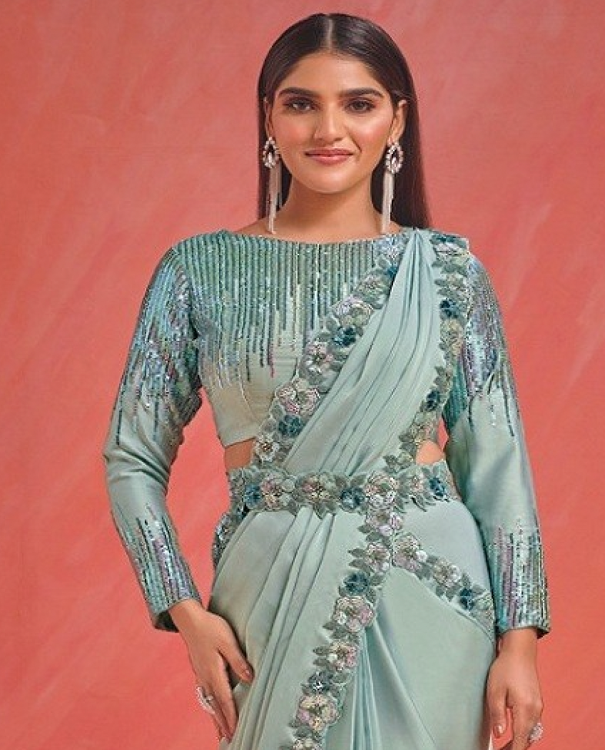 Matrut  | 1 min Saree Sea Green Fab