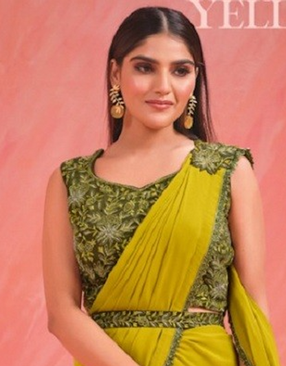 Matrut  | 1 min Saree Lime Green Fab