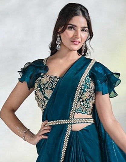 Matrut  | 1 min Saree Teal Blue Fab