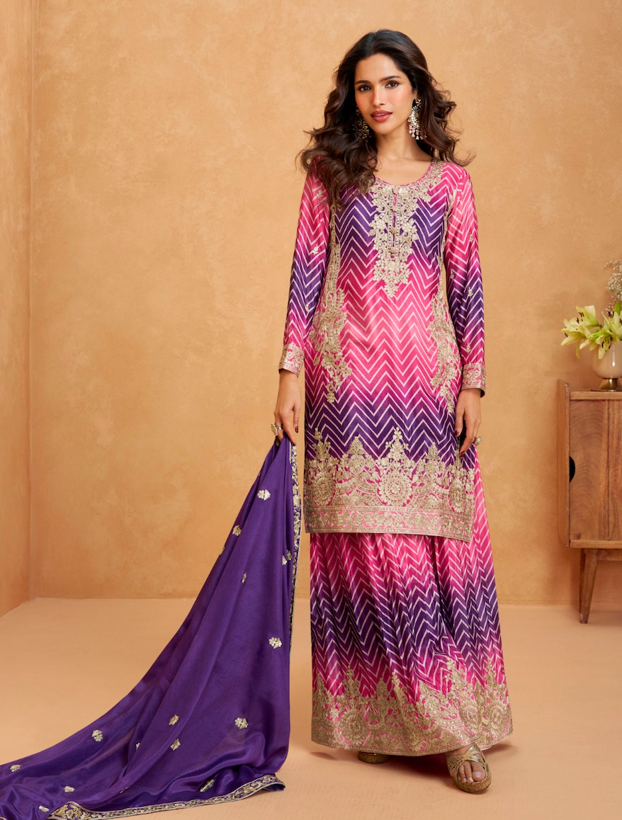 Matrut  | Prismatic Elegance Pink Sharara Suit