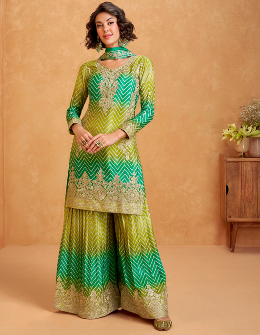 Matrut  | Prismatic Elegance Green Sharara Suit