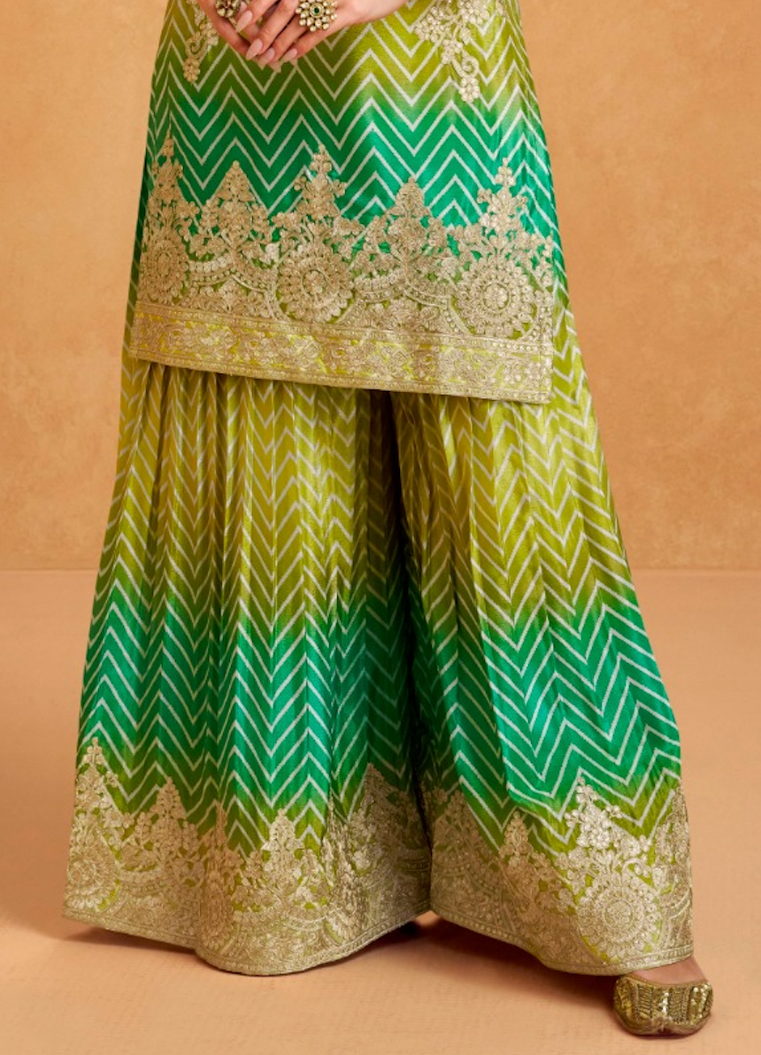 Matrut  | Prismatic Elegance Green Sharara Suit