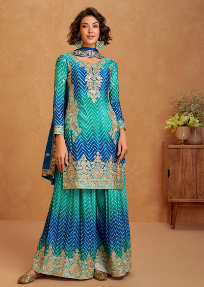 Matrut  | Prismatic Elegance Blue Sharara Suit