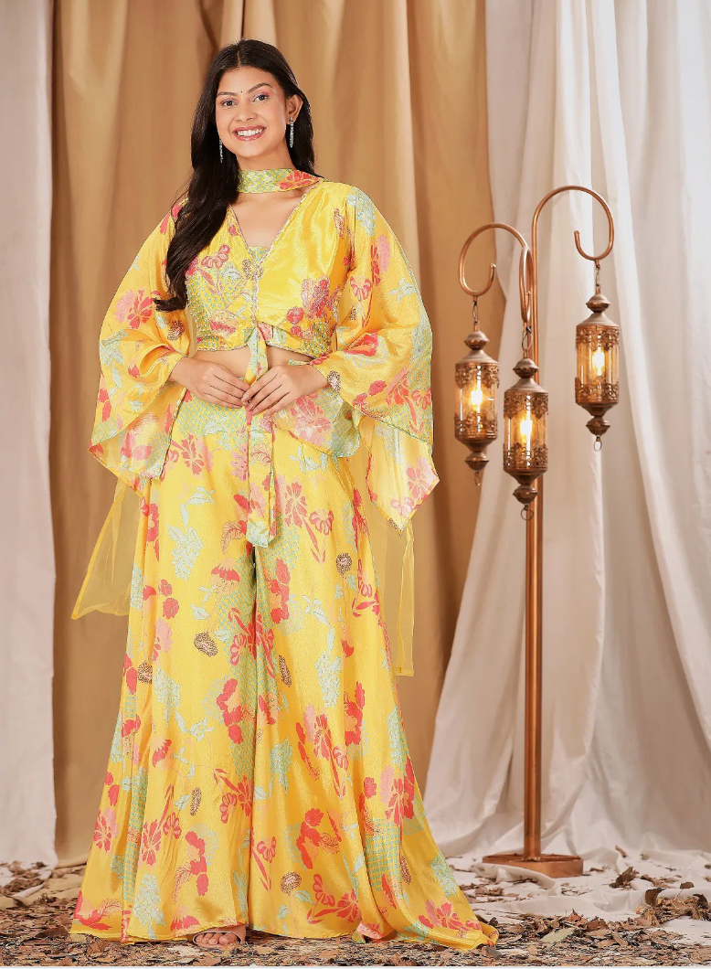 Matrut  |  Marogold Glow Yellow Palazzo Set