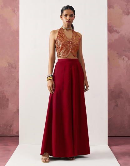 Matrut  |  Blazing Waistcoat Red Skirt Set