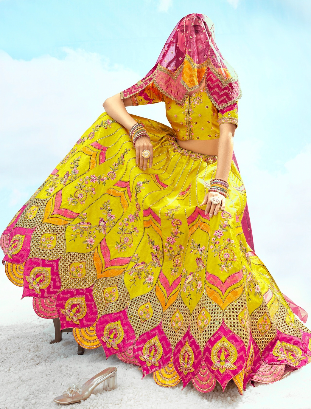 Matrut | Lotus Bloom Lime Green Lehenga Set