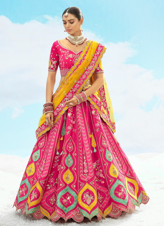 Matrut | Ehsaas Pink Yellow Lehenga Set