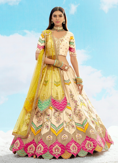 Matrut | Mithaas White Multi color Lehenga Set