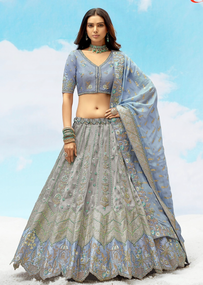 Matrut | Mithaas Blue-Grey Lehenga Set