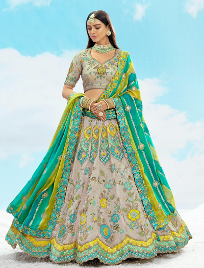 Matrut | Mithaas Grey Green Lehenga Set