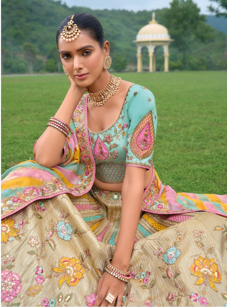Matrut |  Ehsaas Blue Multi Color Lehenga Set