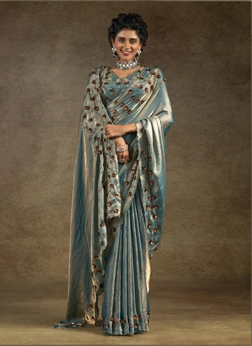 Matrut | Two Tone Metallic Blue Saree