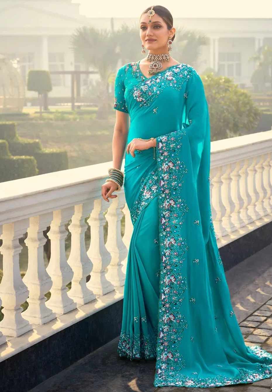 Matrut | Shahi Mijaz Aqua Blue Saree
