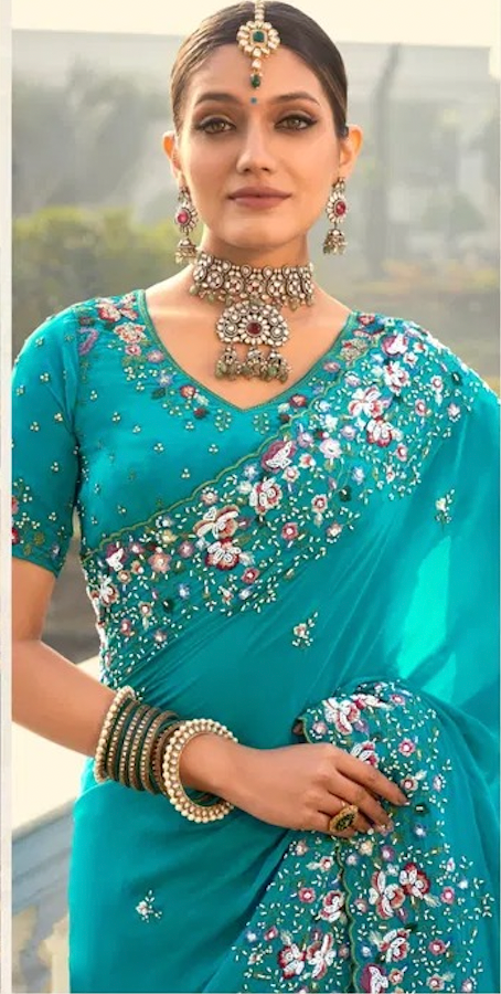 Matrut | Shahi Mijaz Aqua Blue Saree