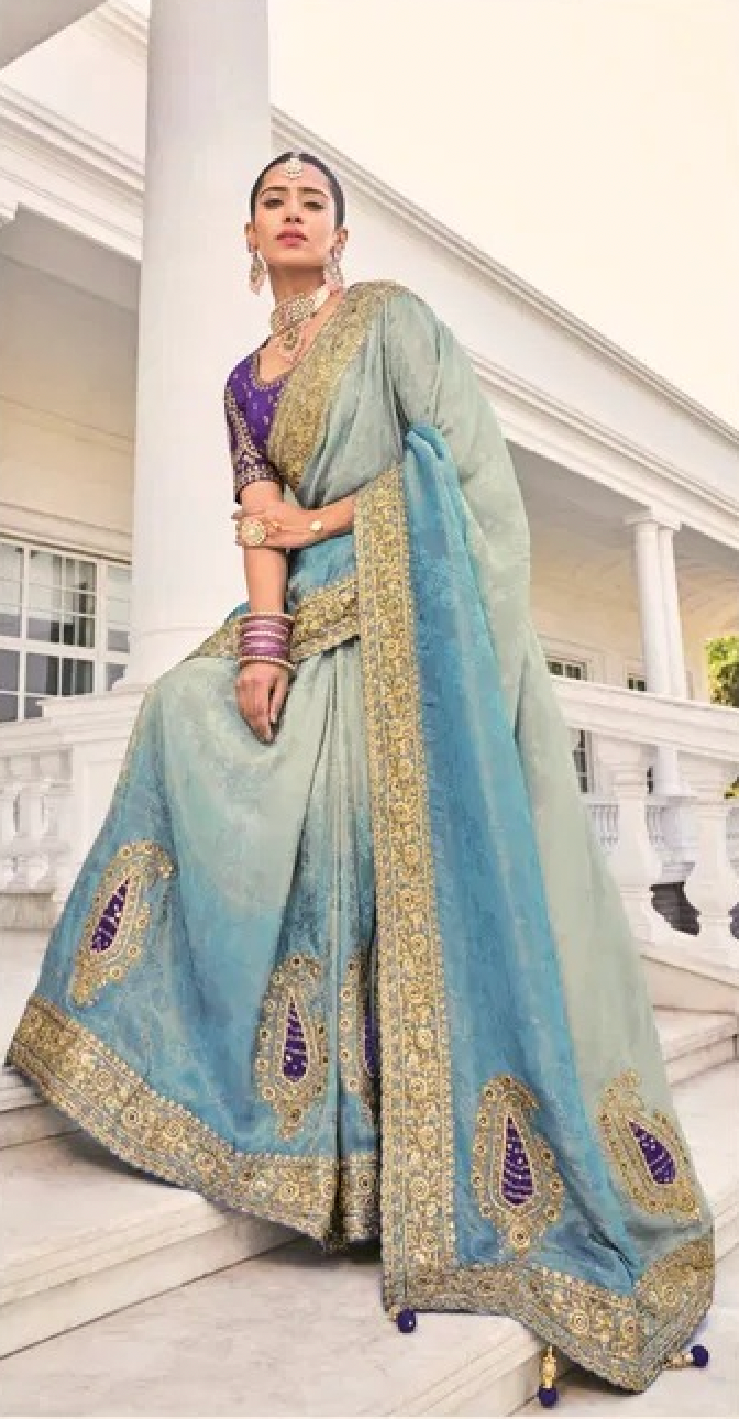 Matrut | Shahi Mijaz Sky Blue Saree