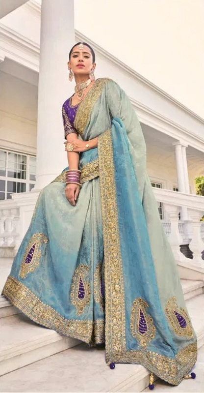 Matrut | Shahi Mijaz Sky Blue Saree