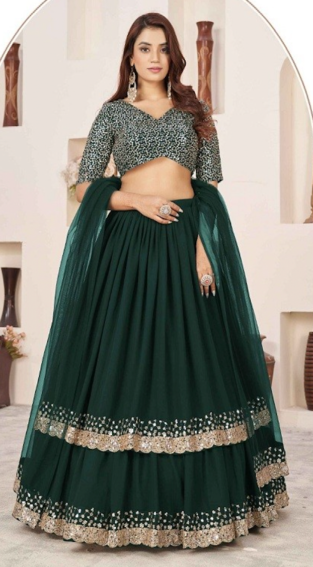 On rent - FULL SET | Sunehri Green Lehenga Set