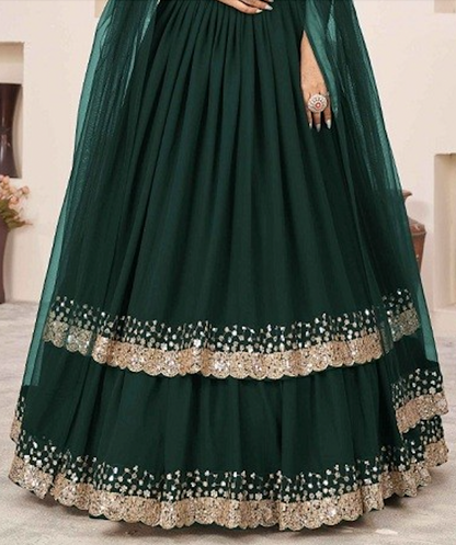 On rent - FULL SET | Sunehri Green Lehenga Set