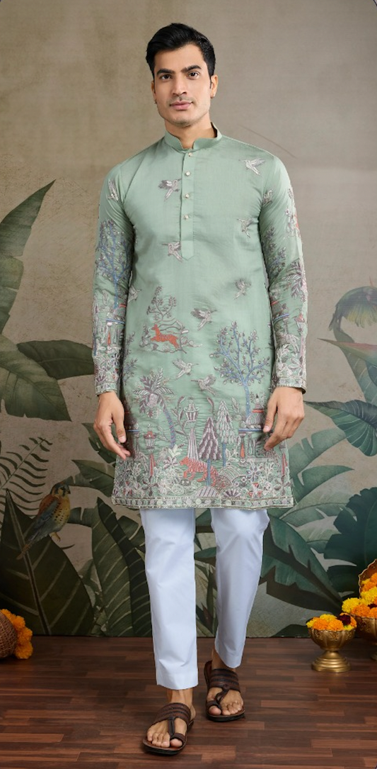 Matrut | Pixel Threads Green Kurta Set