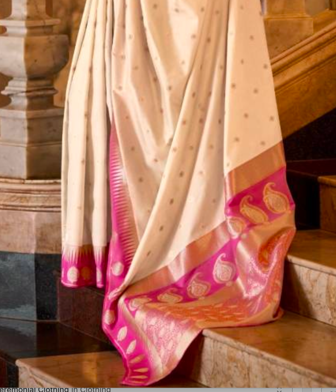 Matrut | Velvi Banarsi White & Pink  Saree