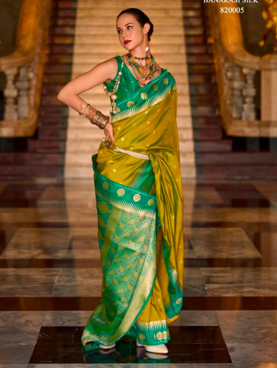 Matrut | Velvi Banarsi Mustard Green Saree