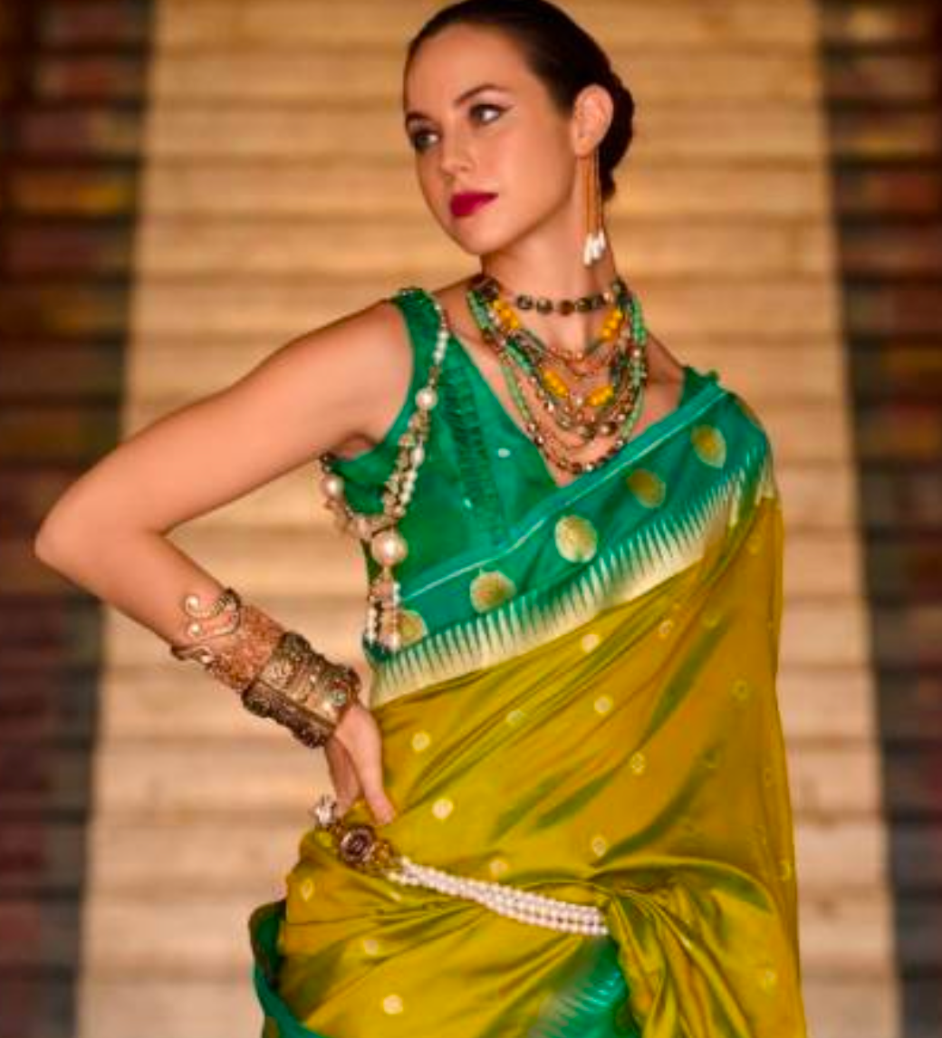 Matrut | Velvi Banarsi Mustard Green Saree
