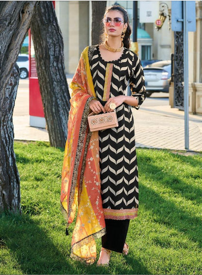 Matrut  | Akshara Black Multicolor Straight Suit