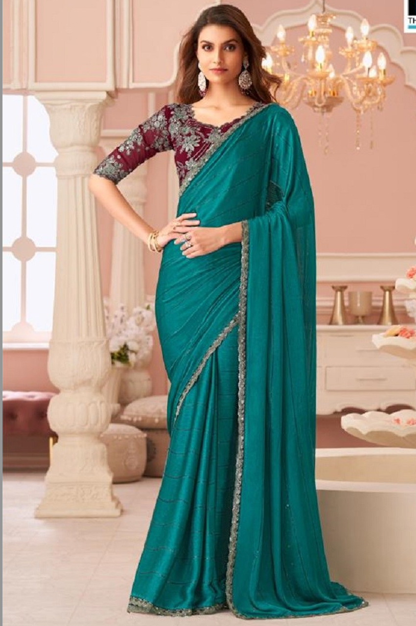 Matrut | Rouge Radiance Firozi Saree