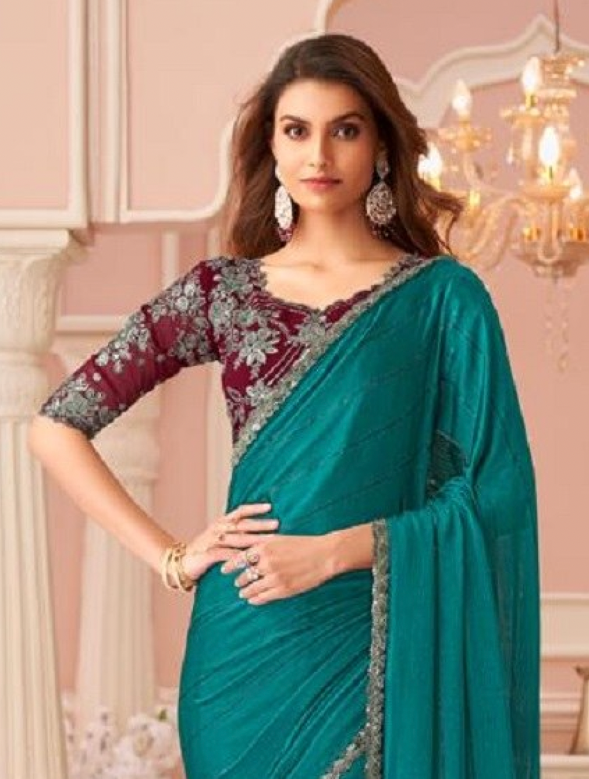 Matrut | Rouge Radiance Firozi Saree