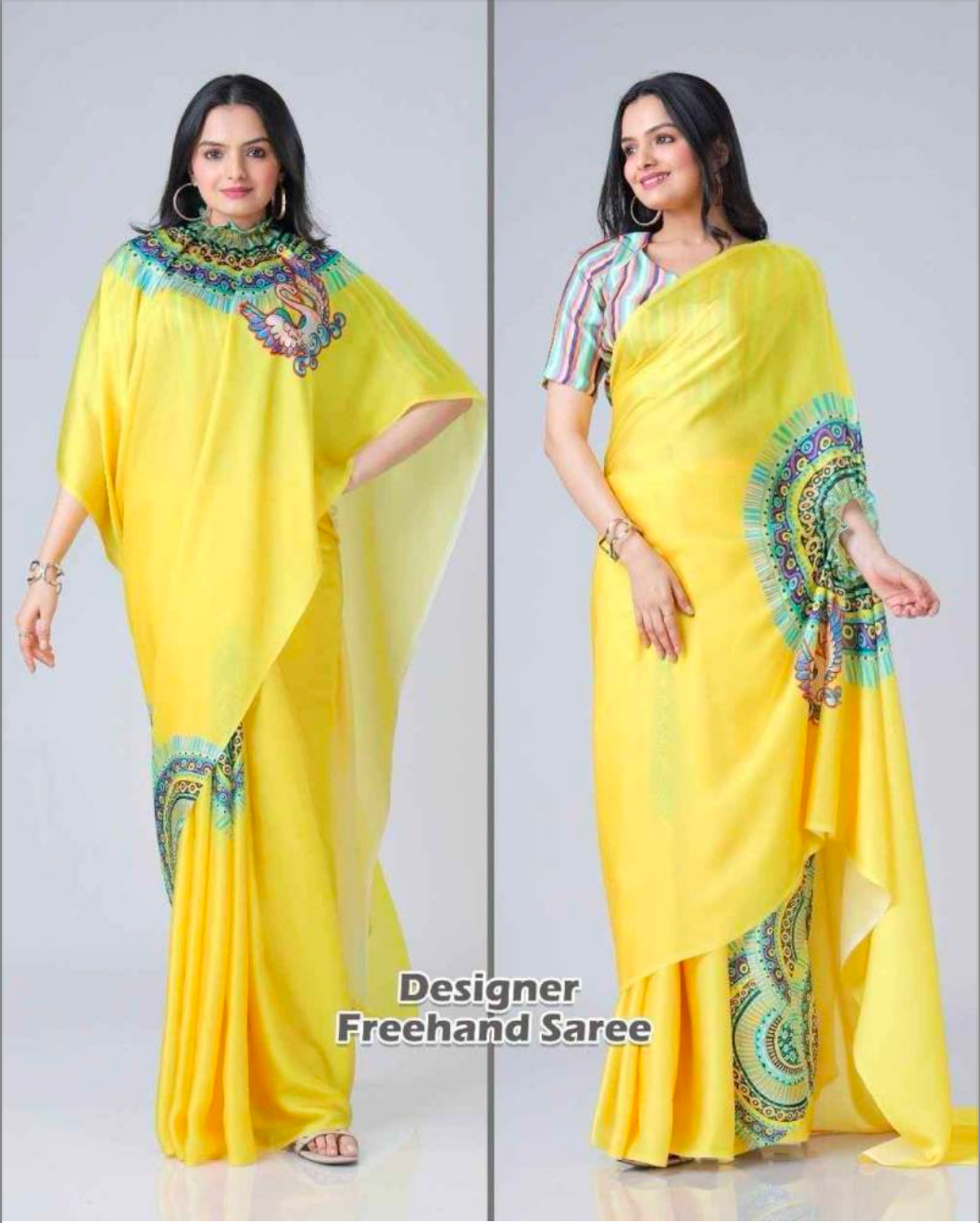 Matrut  |  Soft Blush Yellow Freehand Saree