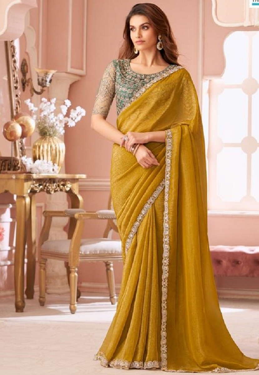 Matrut | Rouge Radiance Mustard Saree