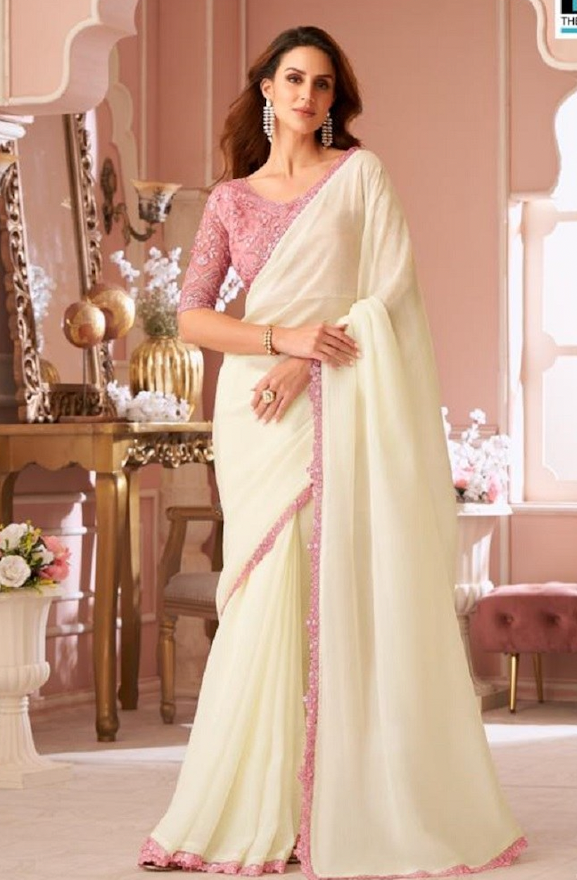 Matrut | Rouge Radiance Off-white Saree