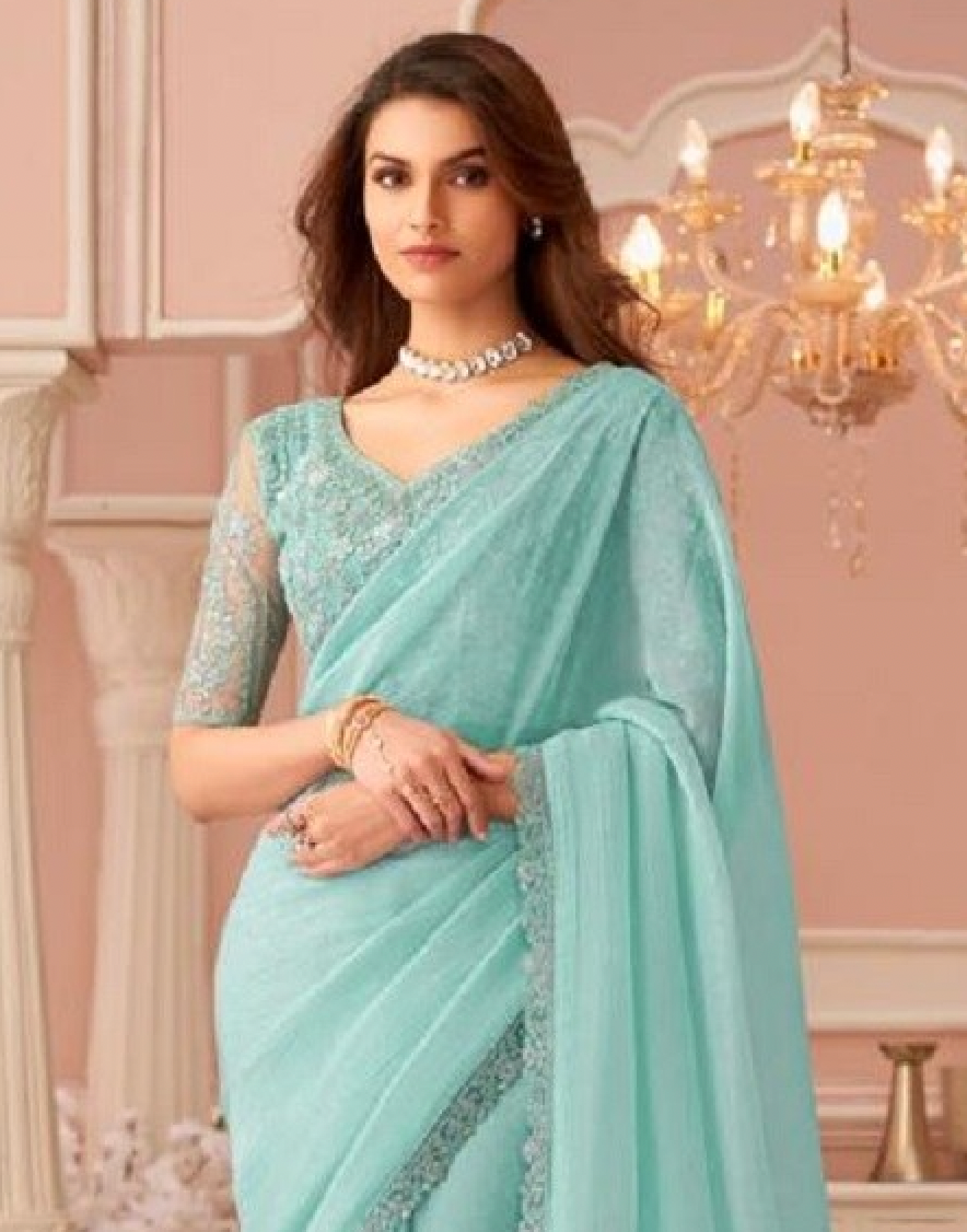 Matrut | Rouge Radiance Sky Green Saree