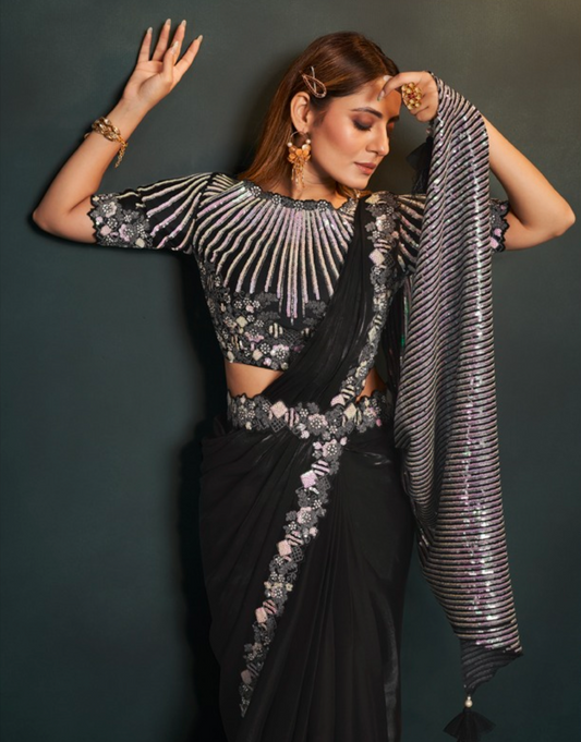 Matrut | 1 min Saree Black Ultra Glam