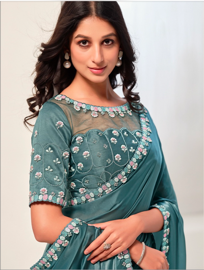 Matrut | Sonjiya Teal Blue Saree