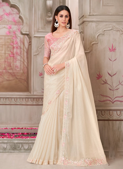 Matrut | Silver Screen Pearl White Saree