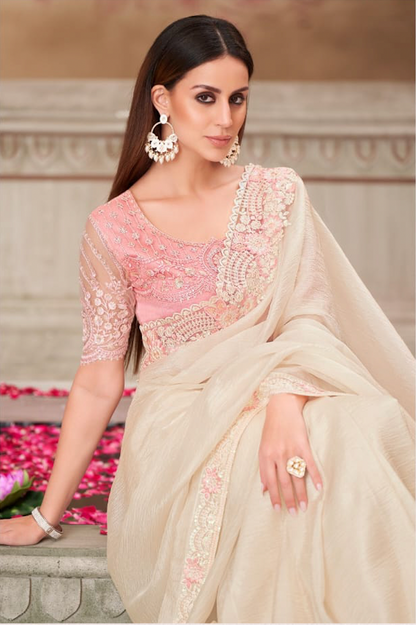 Matrut | Silver Screen Pearl White Saree