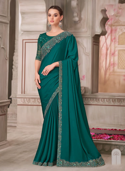 Matrut | Silver Screen Peacock Green Saree