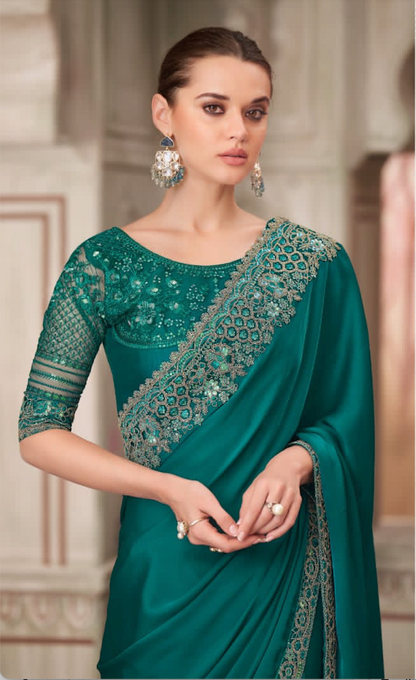 Matrut | Silver Screen Peacock Green Saree