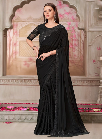 Matrut | Silver Screen Black Saree