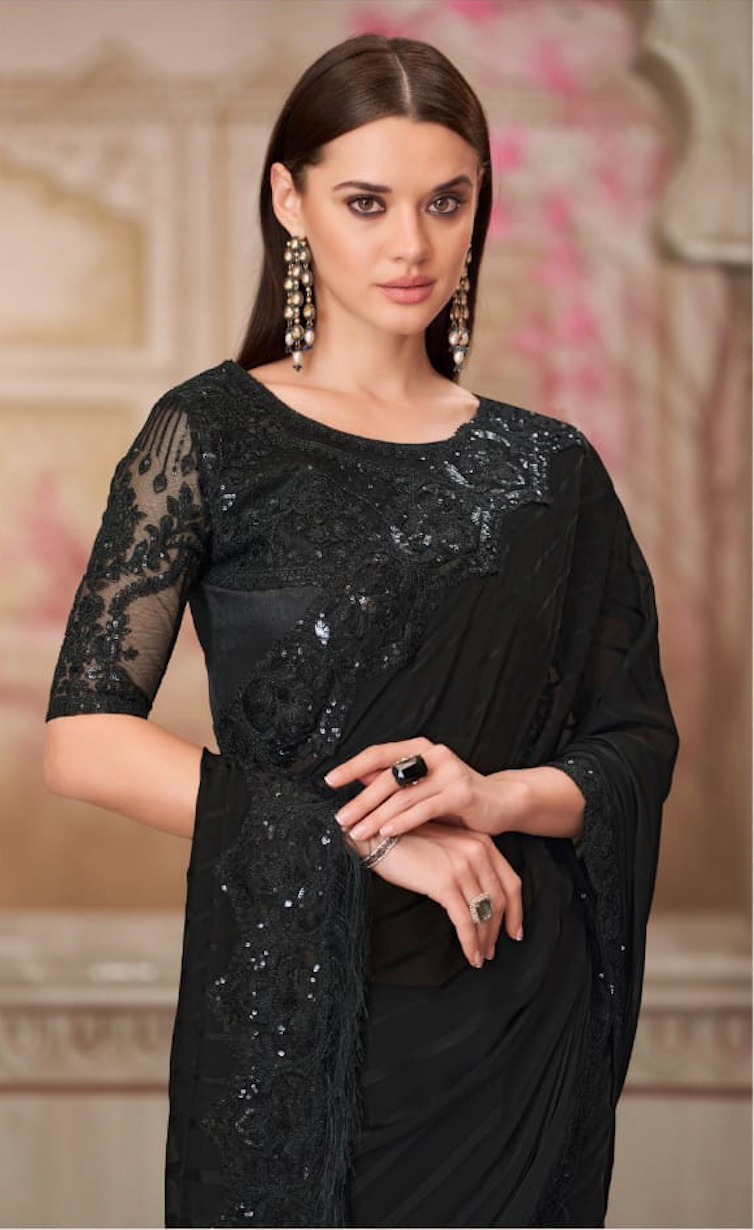 Matrut | Silver Screen Black Saree