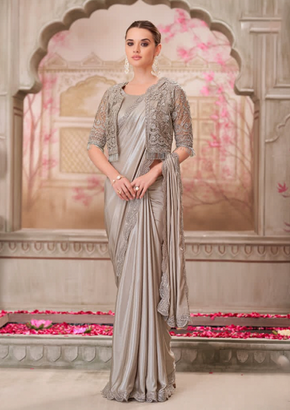 Matrut | Silver Screen Pearl Grey Saree