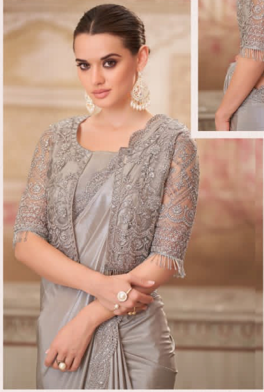 Matrut | Silver Screen Pearl Grey Saree